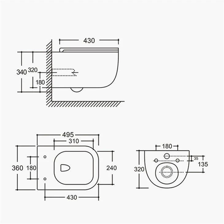 wall hung toilet dimensions mm